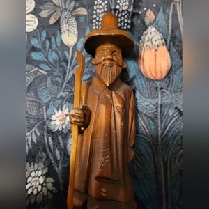 Stylized Brown Wooden Sculpture in Folk Art Style